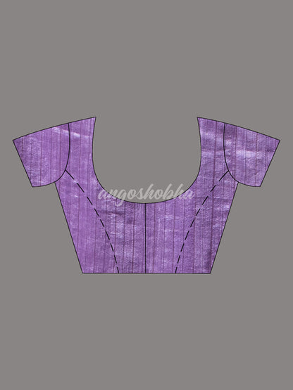 Purple Silk Matka Body with Leaves Intricate Design including Silver & Golden Stripes on Check Pallu Handwoven Saree