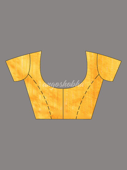 Mustard  Silk Matka Body with Leaves Intricate Design including Silver & Golden Stripes on Check Pallu Handwoven Saree