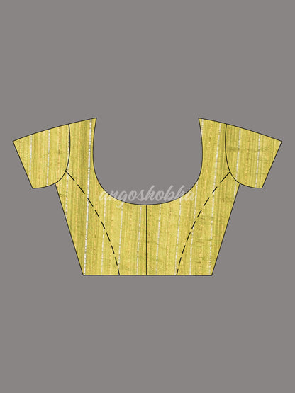 Olive Green Silk Matka Body with Leaves Intricate Design including Silver & Golden Stripes on Check Pallu Handwoven Saree