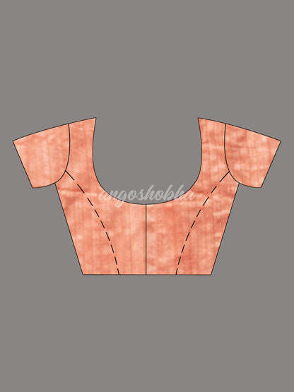 Peach  Silk Matka Body with Leaves Intricate Design including Silver & Golden Stripes on Check Pallu Handwoven Saree