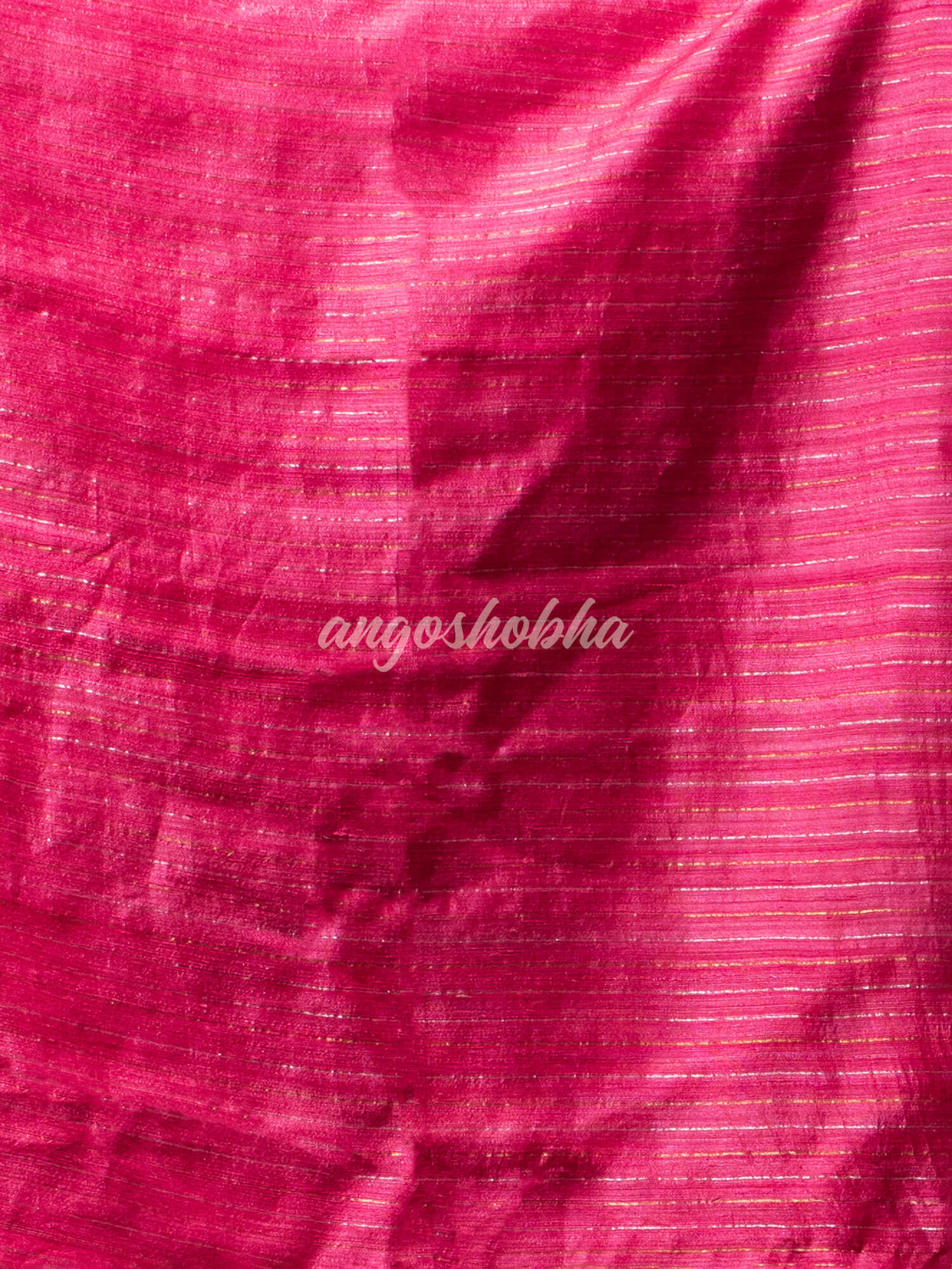 Pink Silk Matka Body with Leaves Intricate Design including Silver & Golden Stripes on Check Pallu Handwoven Saree