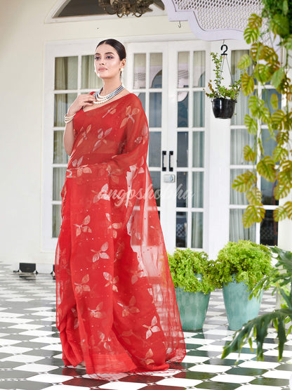 Traditional Red Matka Silk Sequin Soft Jamdani Saree