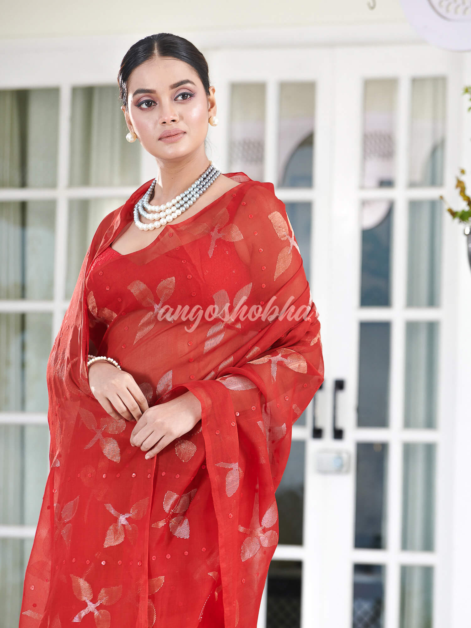 Traditional Red Matka Silk Sequin Soft Jamdani Saree