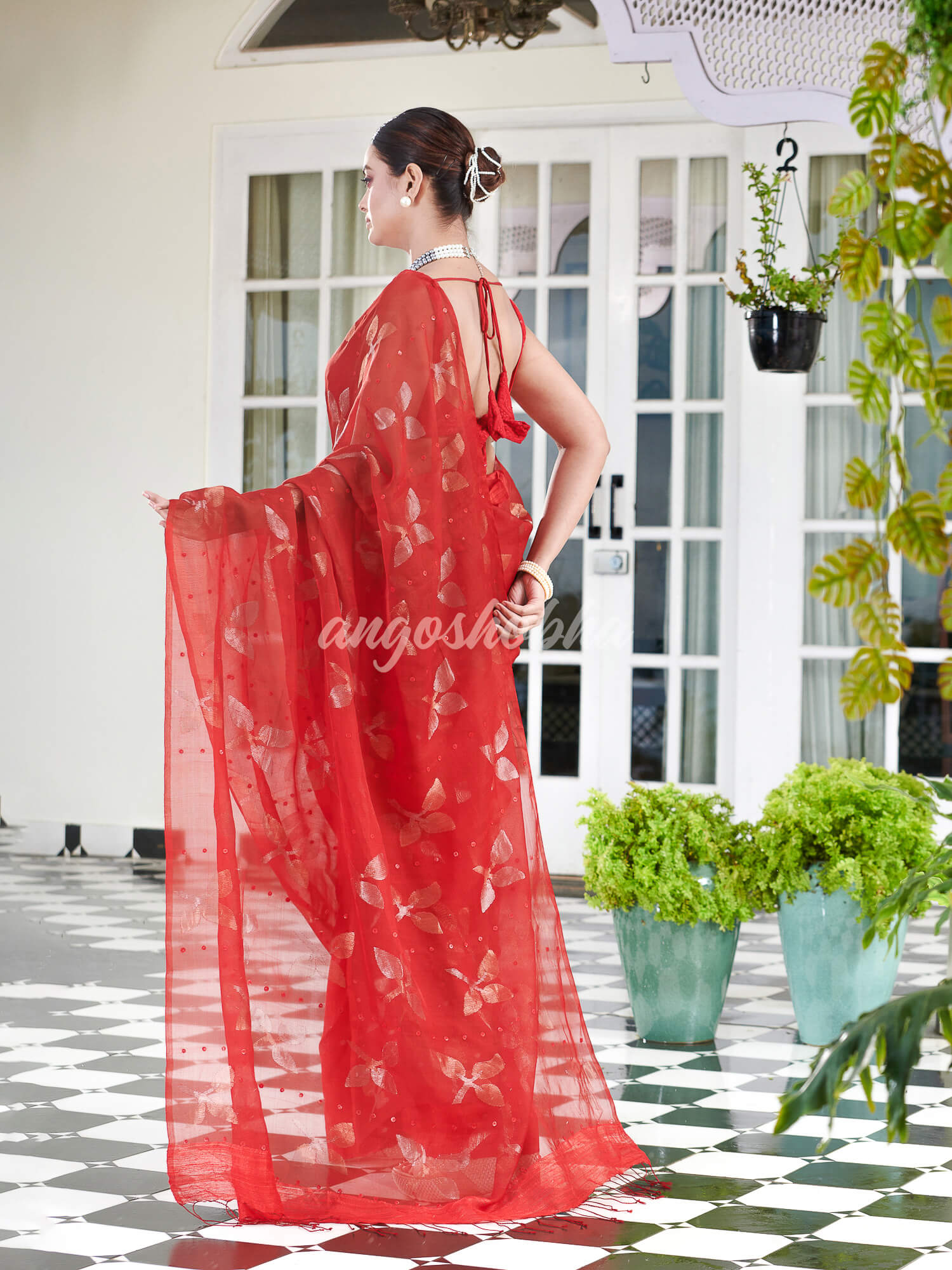 Traditional Red Matka Silk Sequin Soft Jamdani Saree