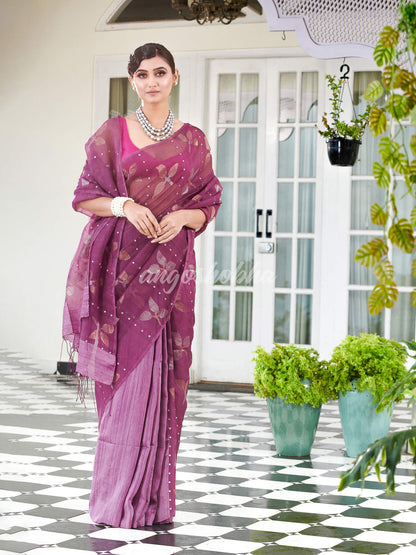 Traditional Lavender Matka Silk Sequin Soft Jamdani Saree