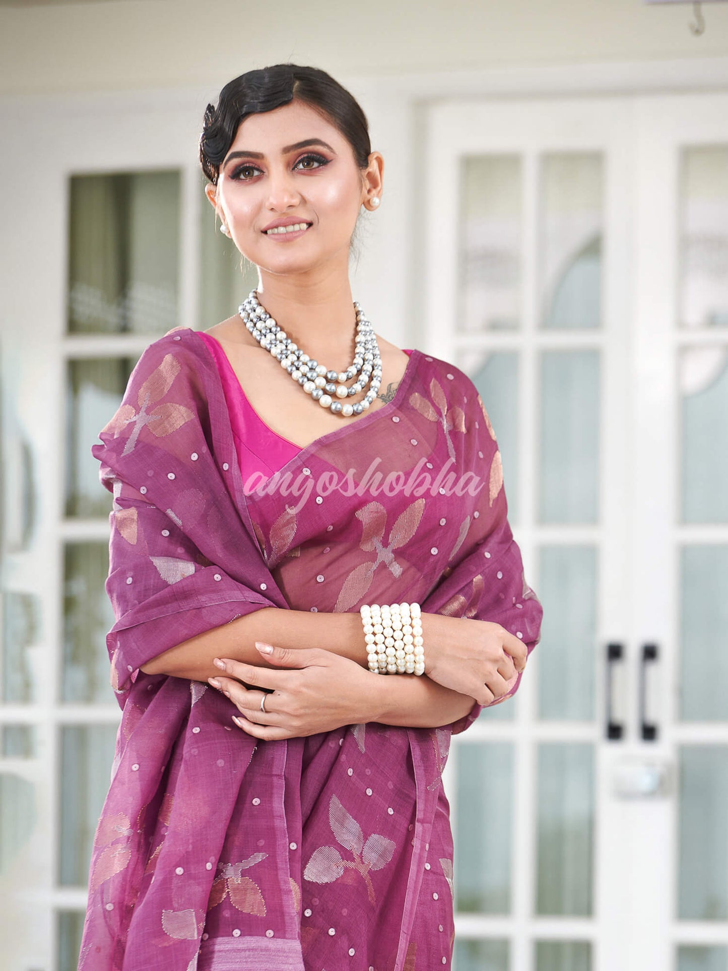 Traditional Lavender Matka Silk Sequin Soft Jamdani Saree