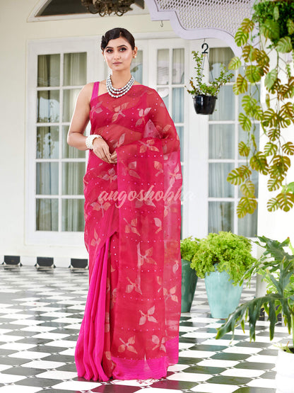 Traditional Pink Matka Silk Sequin Soft Jamdani Saree