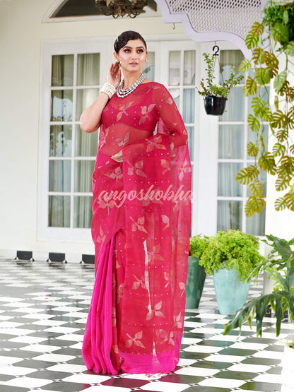Traditional Pink Matka Silk Sequin Soft Jamdani Saree