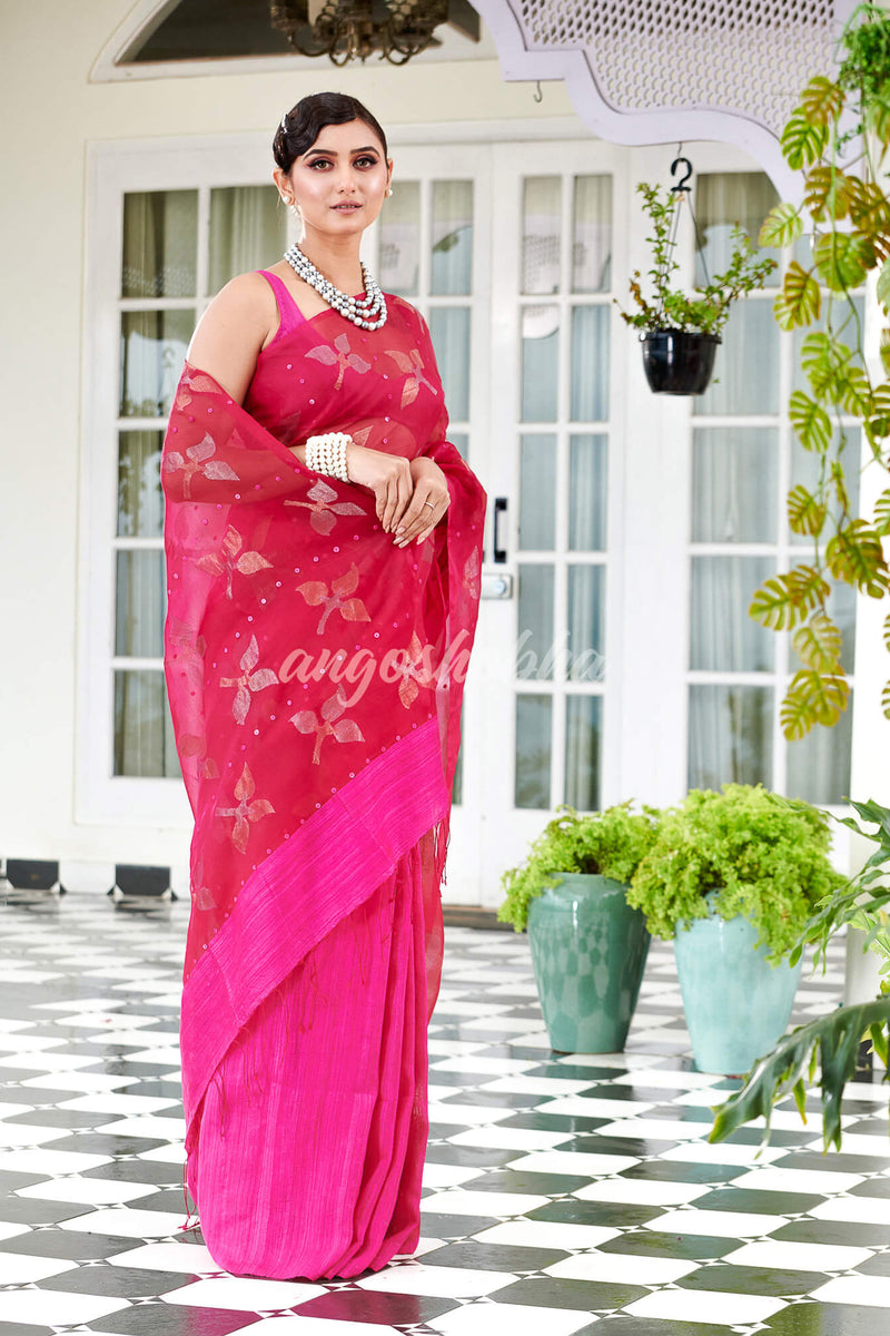 Traditional Pink Matka Silk Sequin Soft Jamdani Saree
