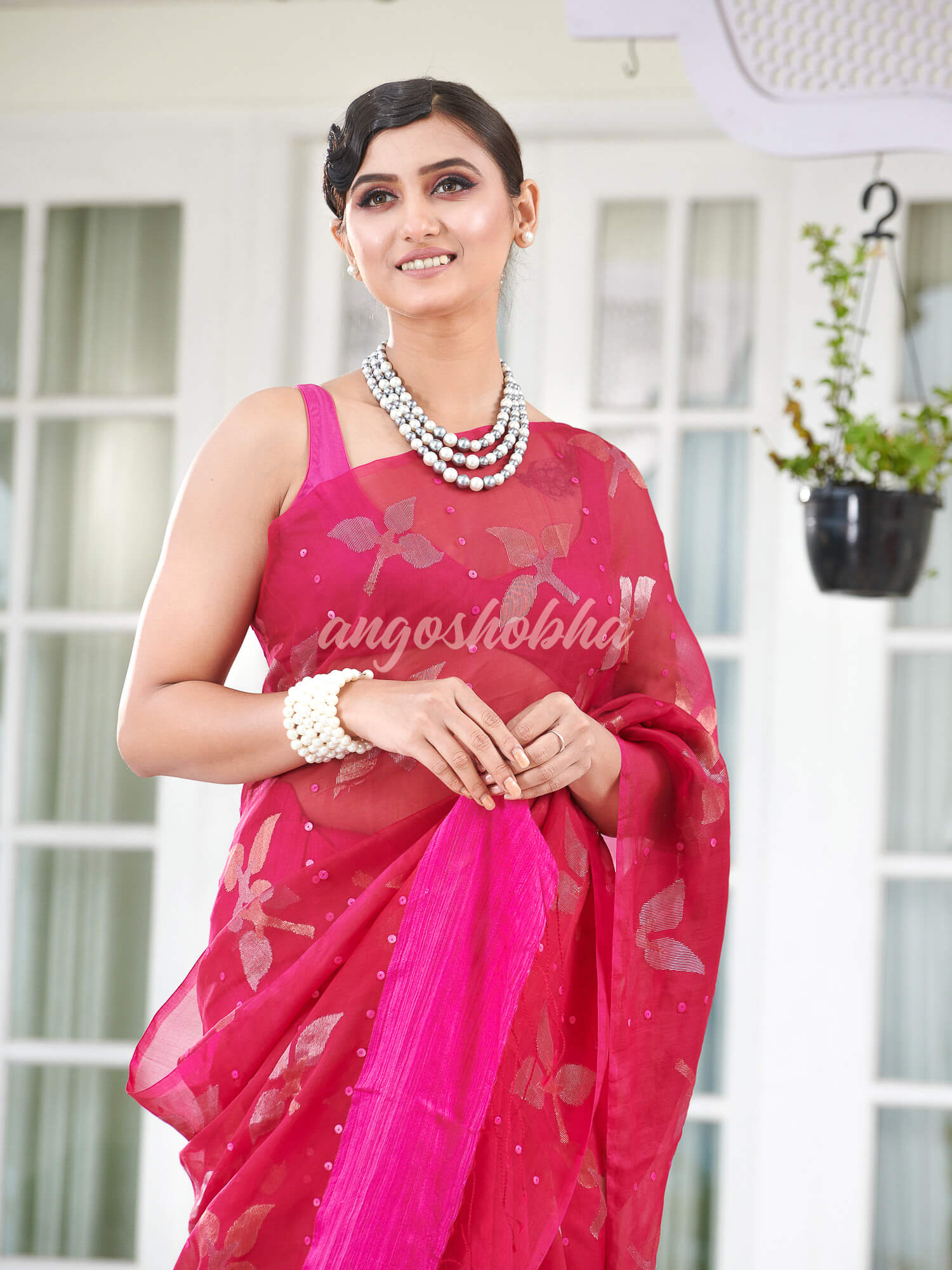 Traditional Pink Matka Silk Sequin Soft Jamdani Saree