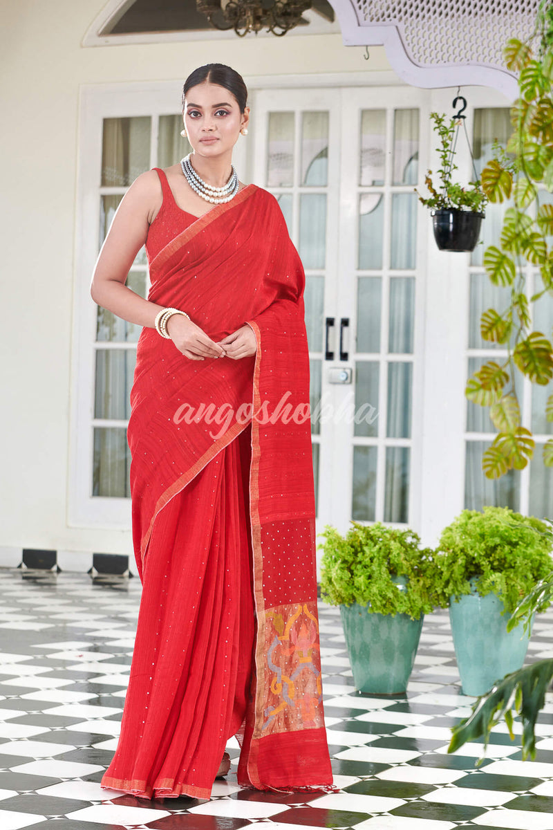 Red Paithani Matka Silk Handwoven Saree