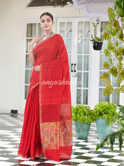 Red Paithani Matka Silk Handwoven Saree