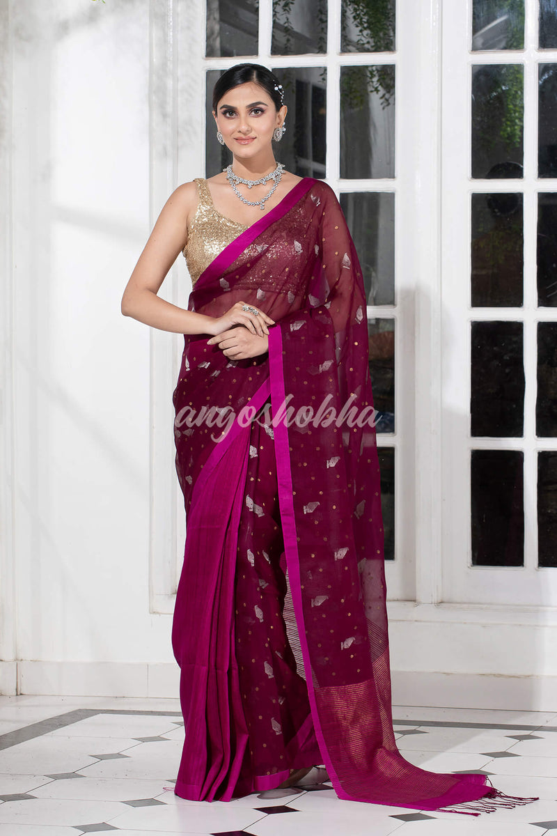 Amaranth Magenta Half Half Matka Silk Handwoven Saree