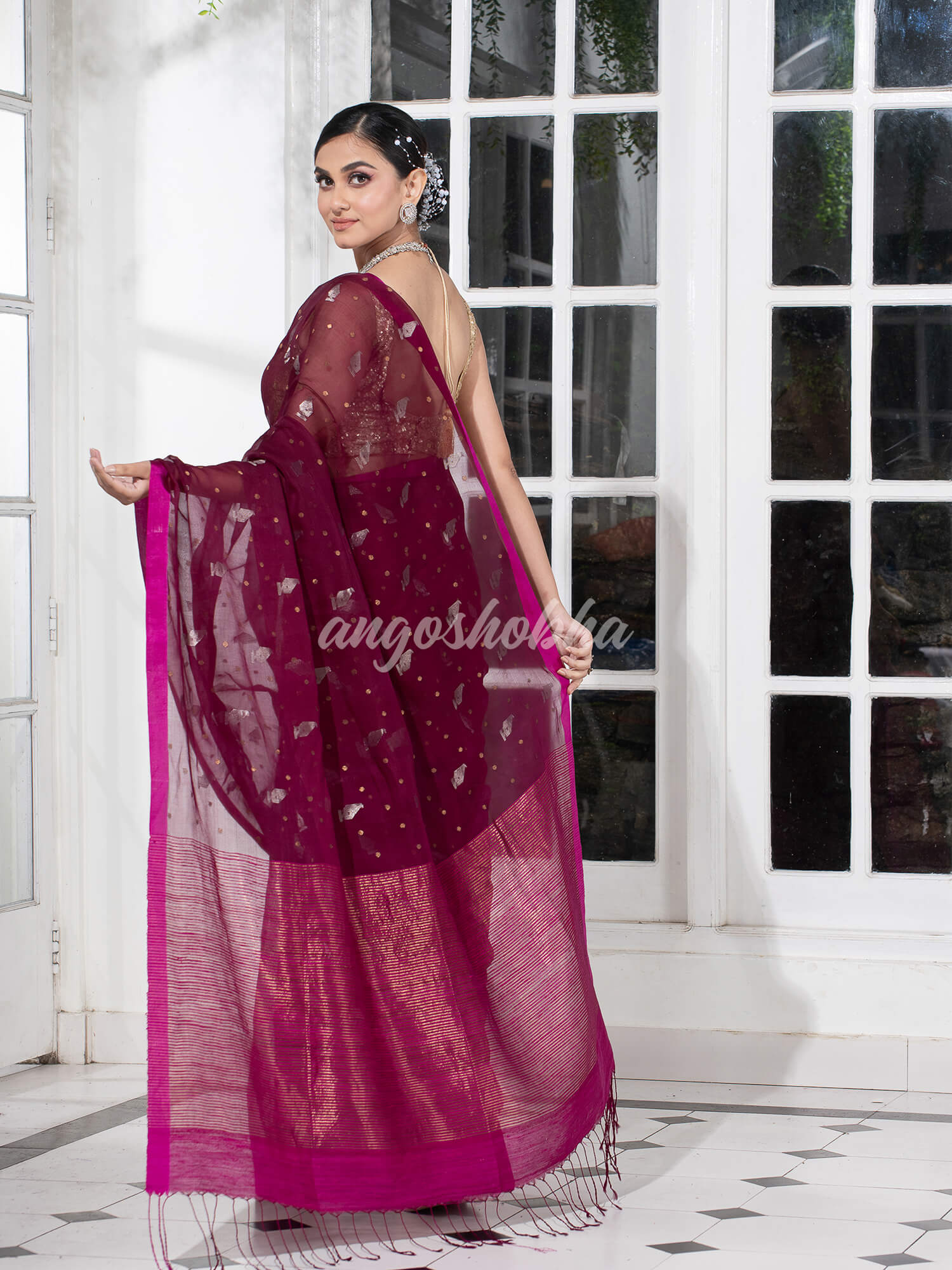 Amaranth Magenta Half Half Matka Silk Handwoven Saree