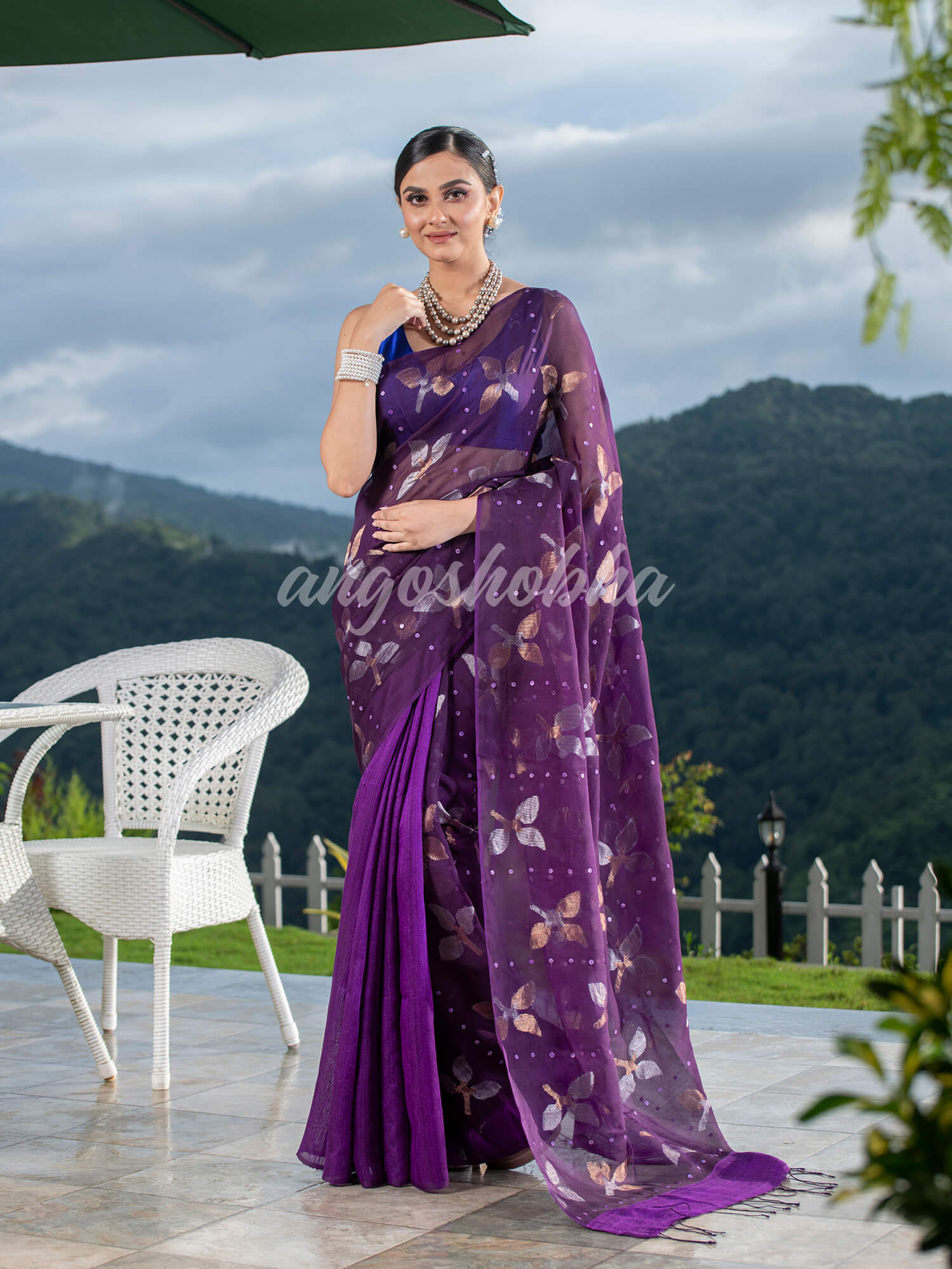 Traditional Purple Matka Silk Sequin Soft Jamdani Saree