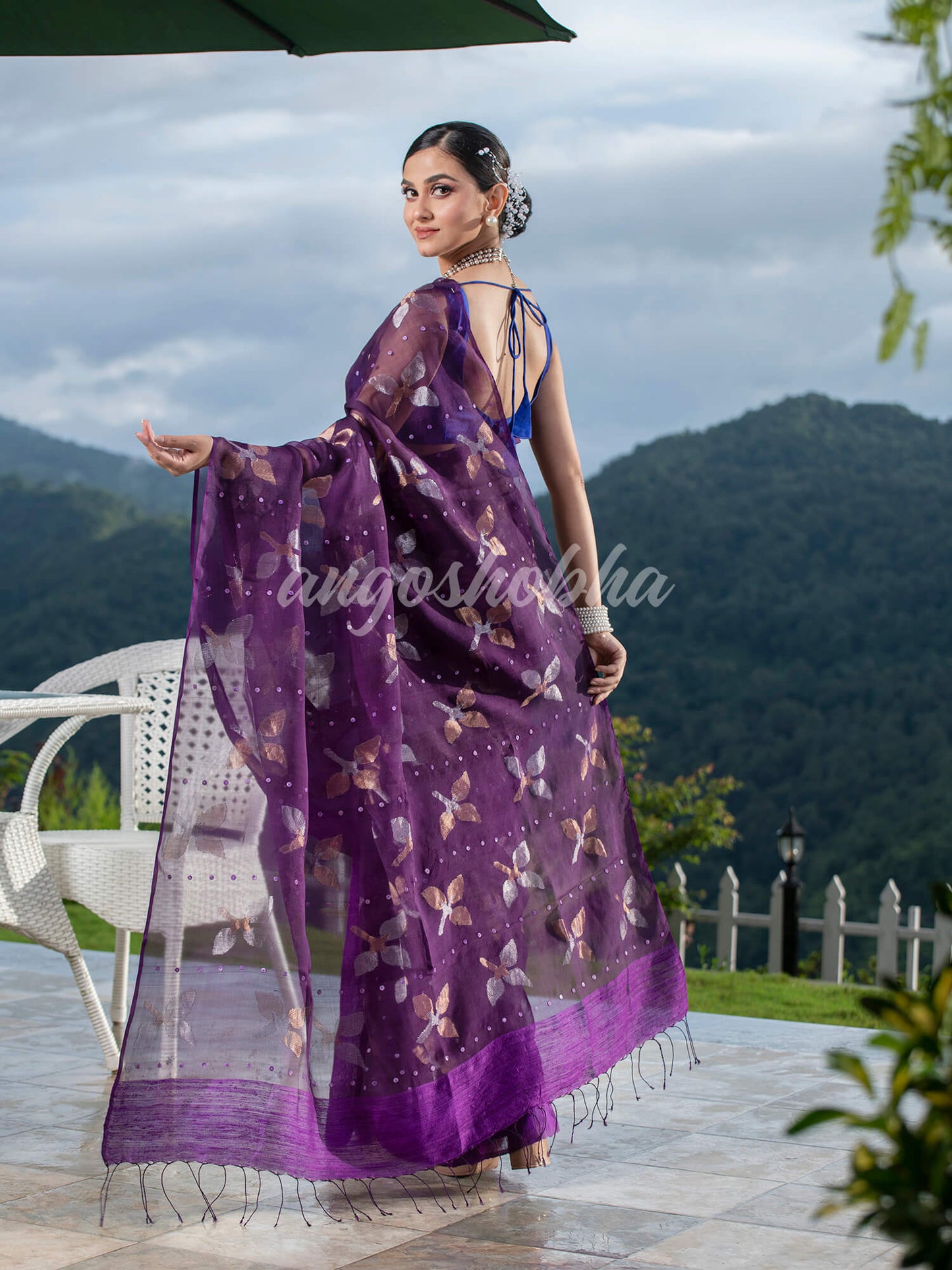 Traditional Purple Matka Silk Sequin Soft Jamdani Saree
