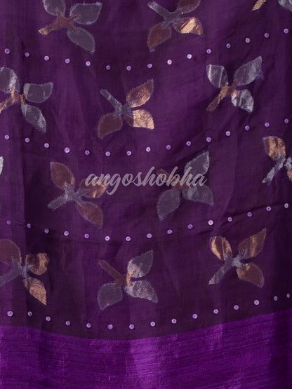 Traditional Purple Matka Silk Sequin Soft Jamdani Saree
