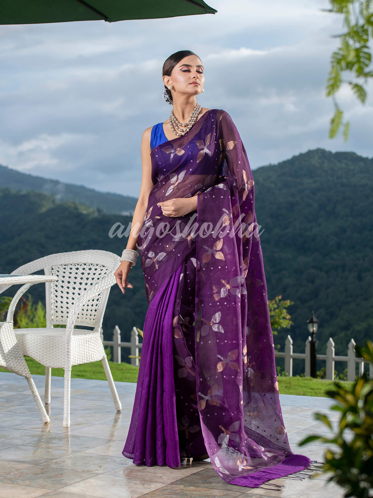 Traditional Purple Matka Silk Sequin Soft Jamdani Saree