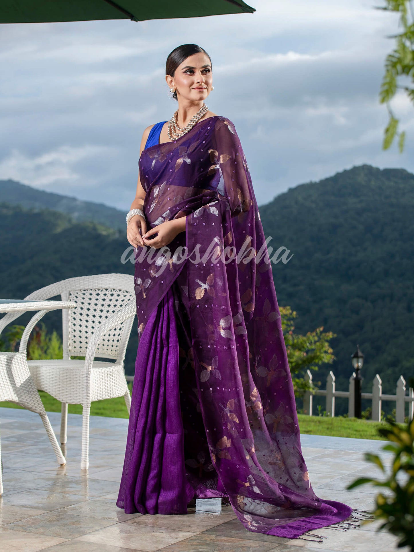 Traditional Purple Matka Silk Sequin Soft Jamdani Saree