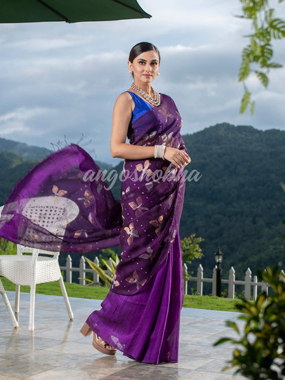 Traditional Purple Matka Silk Sequin Soft Jamdani Saree