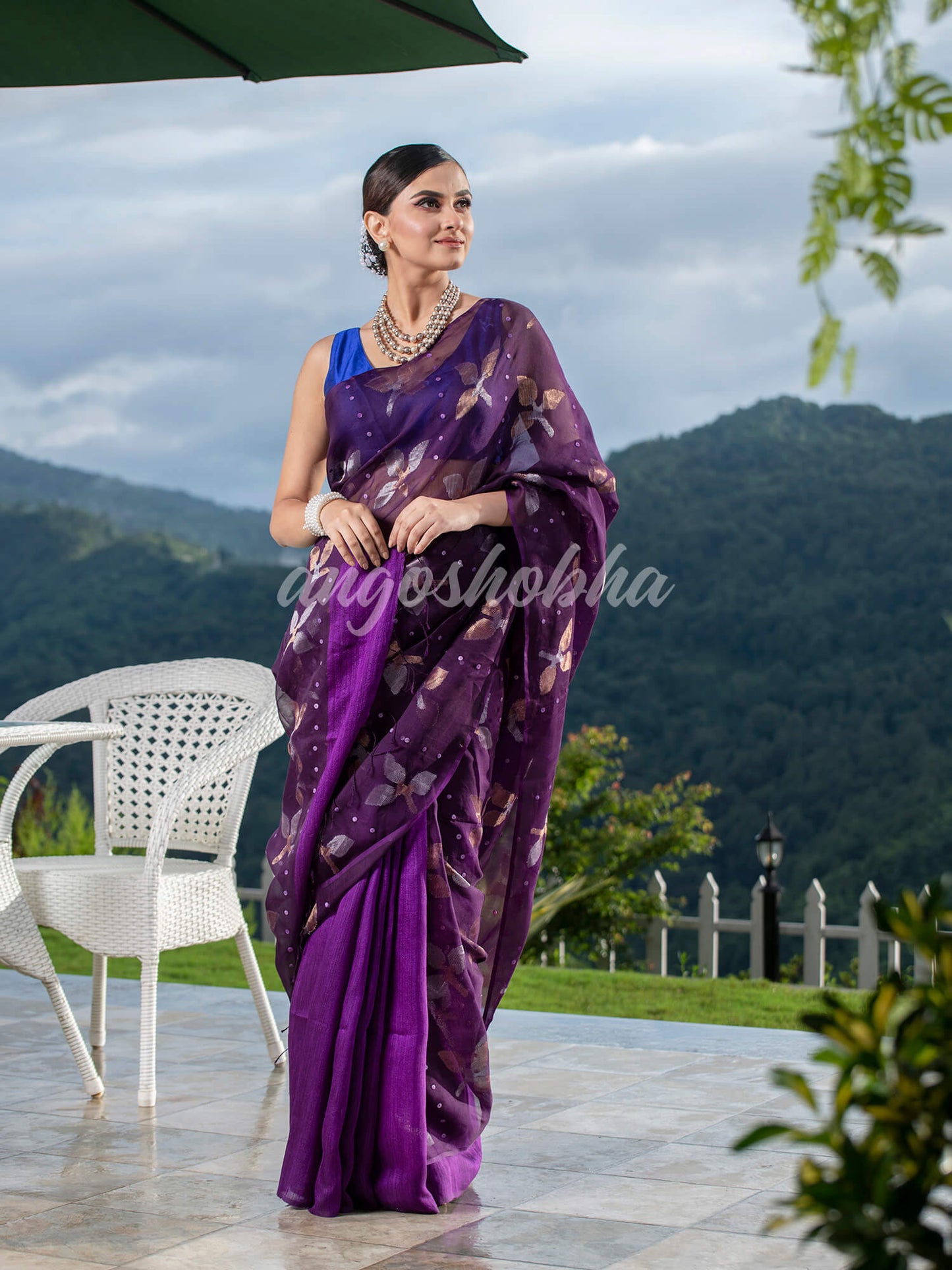 Traditional Purple Matka Silk Sequin Soft Jamdani Saree