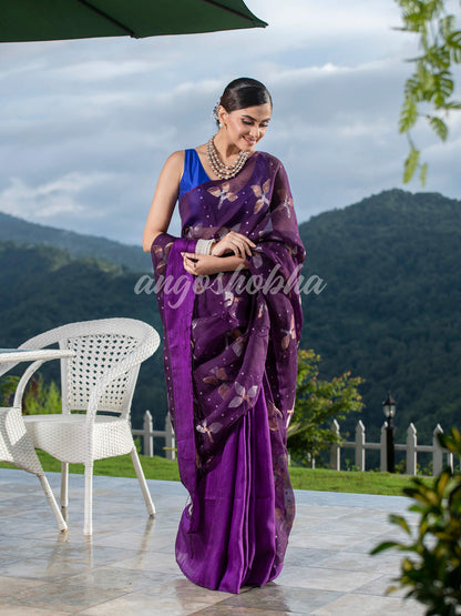Traditional Purple Matka Silk Sequin Soft Jamdani Saree