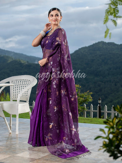 Traditional Purple Matka Silk Sequin Soft Jamdani Saree
