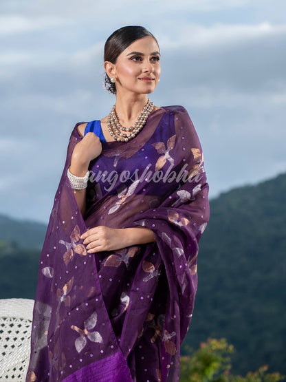 Traditional Purple Matka Silk Sequin Soft Jamdani Saree
