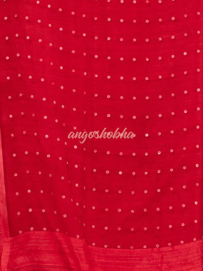 Red Colour Half Half Silk Matka Sequins Handwoven Saree