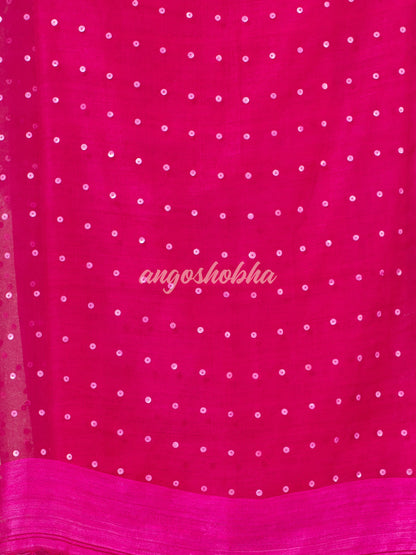 Fuchsia Colour Half Half Silk Matka Sequins Handwoven Saree