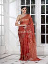 Rust Silk White Flowers Motive Handwoven Muslin Saree