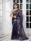 Misty Blue Silk White Flowers Motive Handwoven Muslin Saree