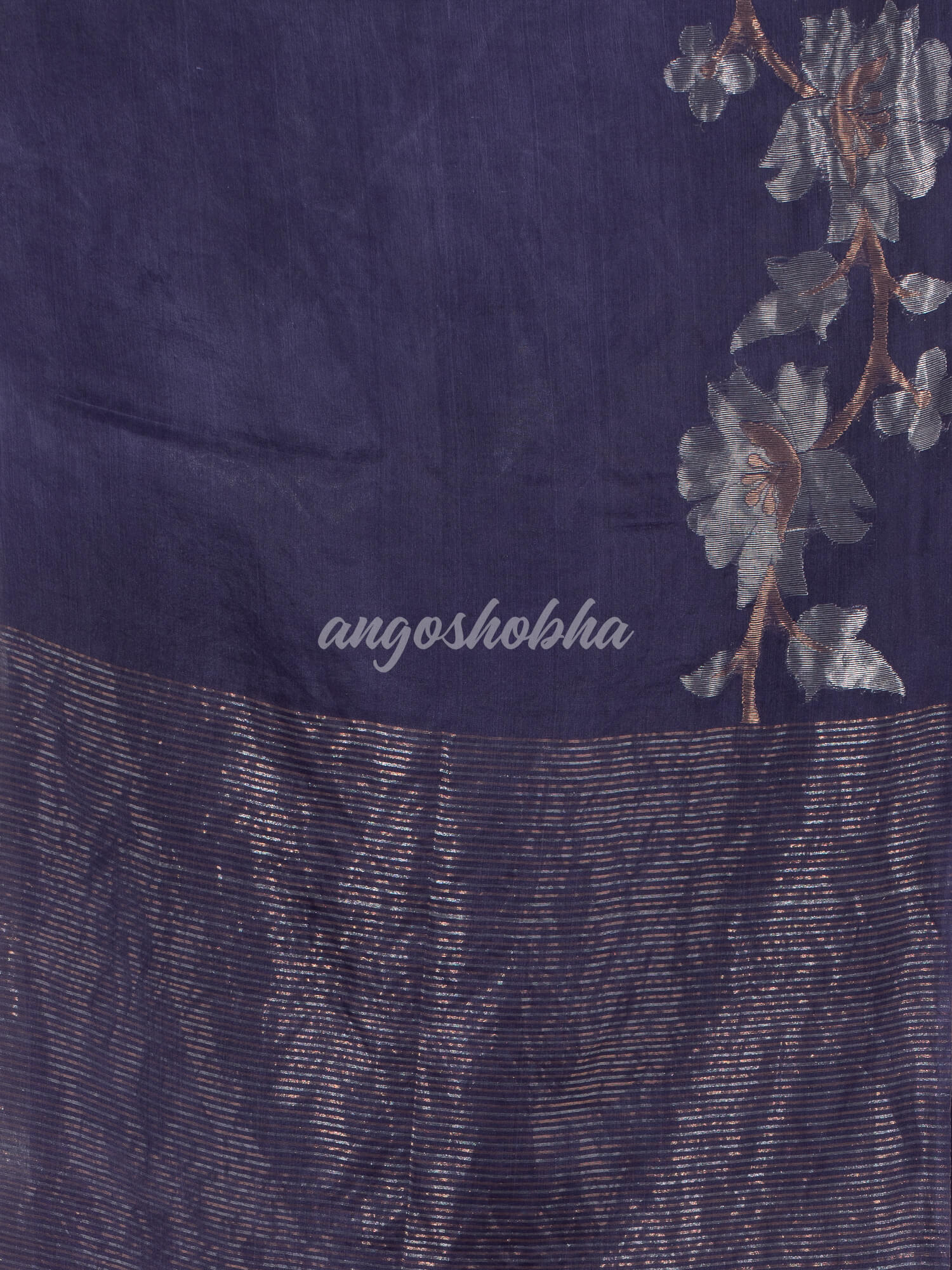 Misty Blue Silk White Flowers Motive Handwoven Muslin Saree