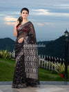 Black Silk Muslin Body and The Hem with Intricate Silver Motifs Design  Handwoven Saree