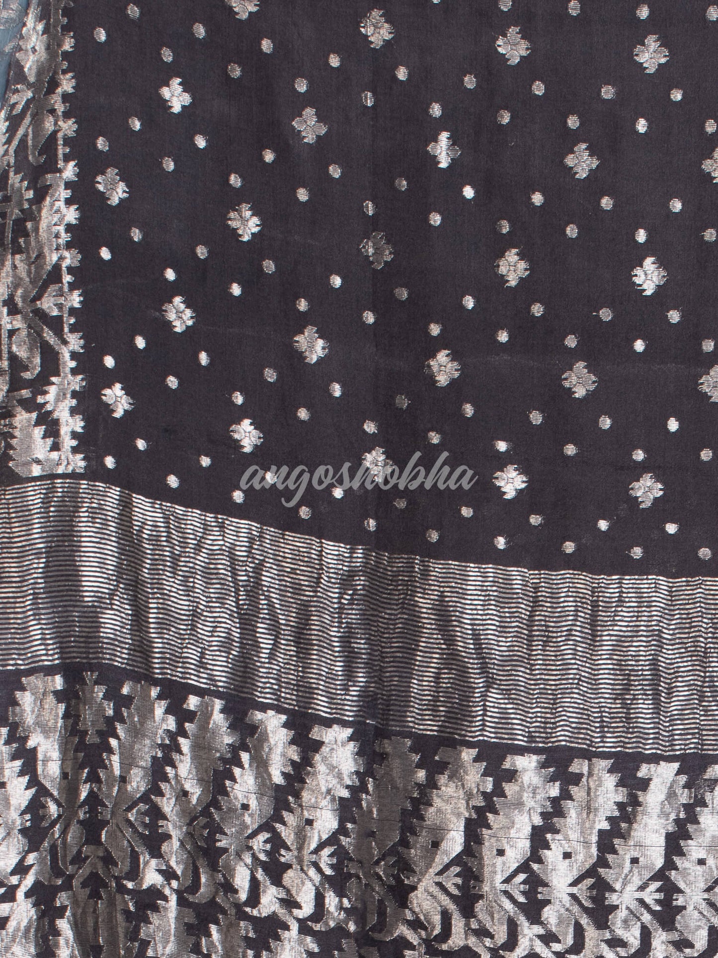 Black Silk Muslin Body and The Hem with Intricate Silver Motifs Design  Handwoven Saree