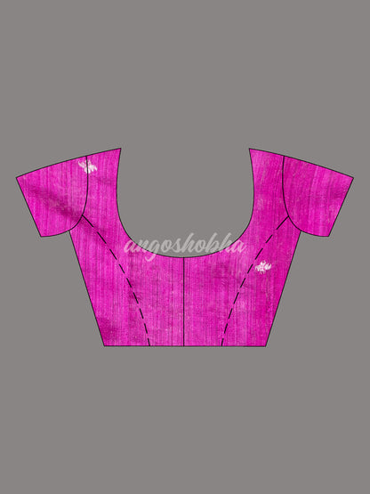 Magenta Silk Muslin Body and The Hem with Intricate Silver Motifs Design  Handwoven Saree
