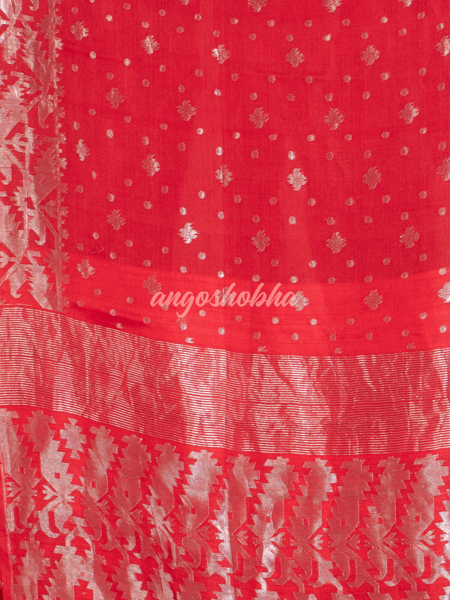 Red Silk Muslin Body and The Hem with Intricate Silver Motifs Design H ...