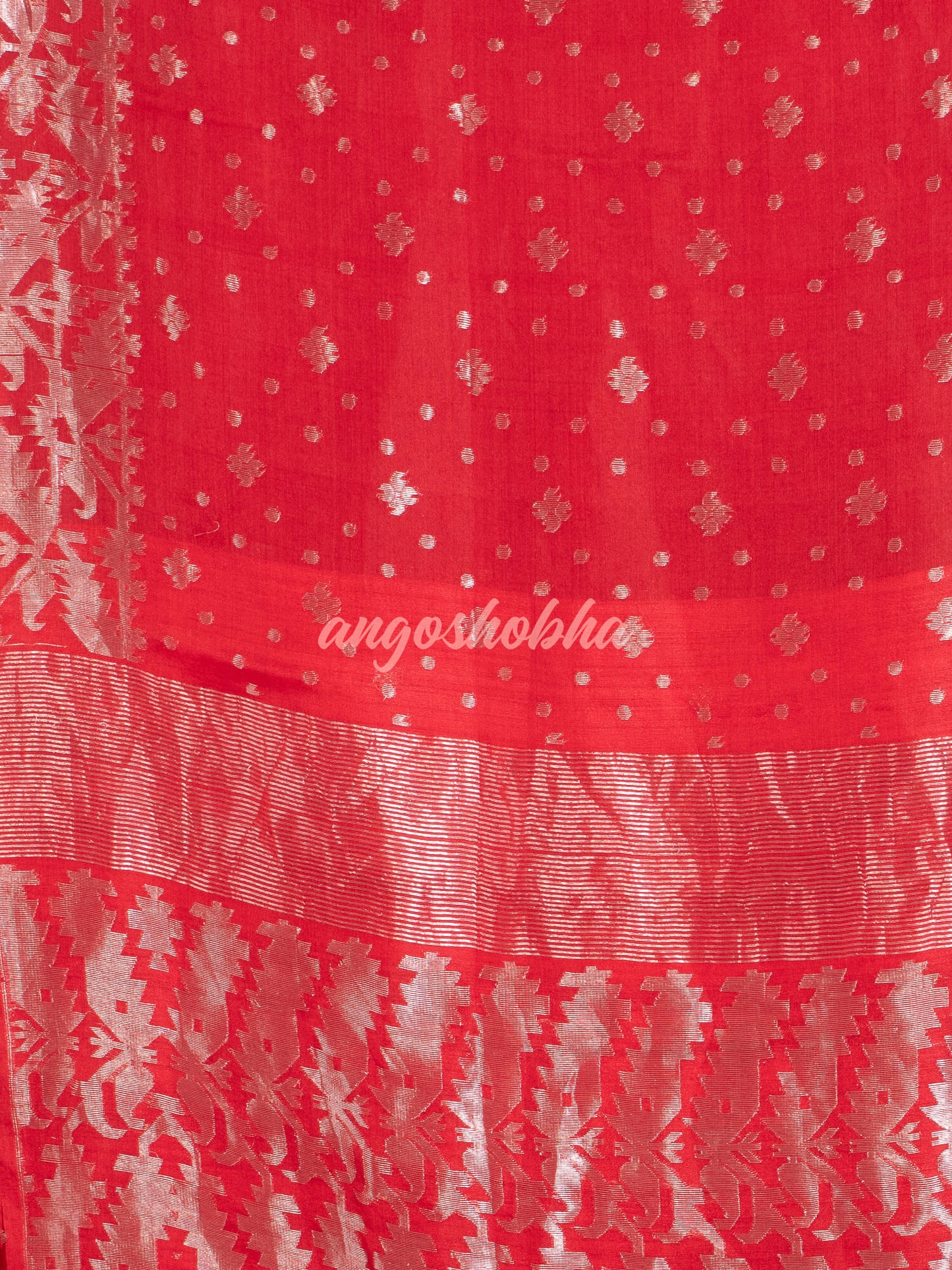 Red Silk Muslin Body and The Hem with Intricate Silver Motifs Design  Handwoven Saree