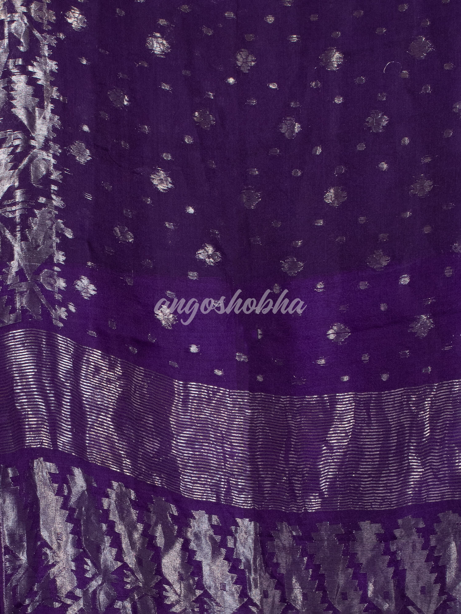 Purple Silk Muslin Body and The Hem with Intricate Silver Motifs Design  Handwoven Saree