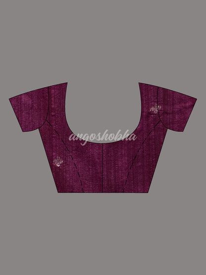 Wine Silk Muslin Body and The Hem with Intricate Silver Motifs Design  Handwoven Saree
