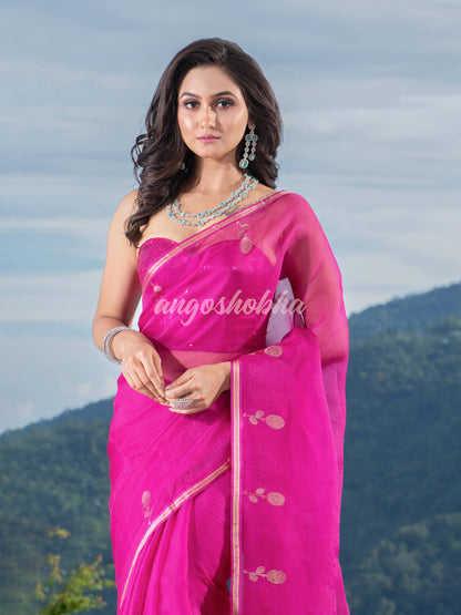 Traditional Pink Muslin Silk Zari Work Handloom Saree