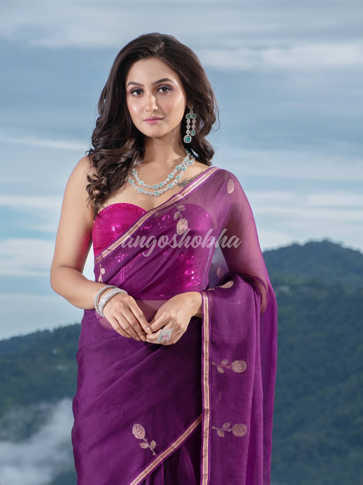 Traditional Purple Muslin Silk Zari Work Handloom Saree