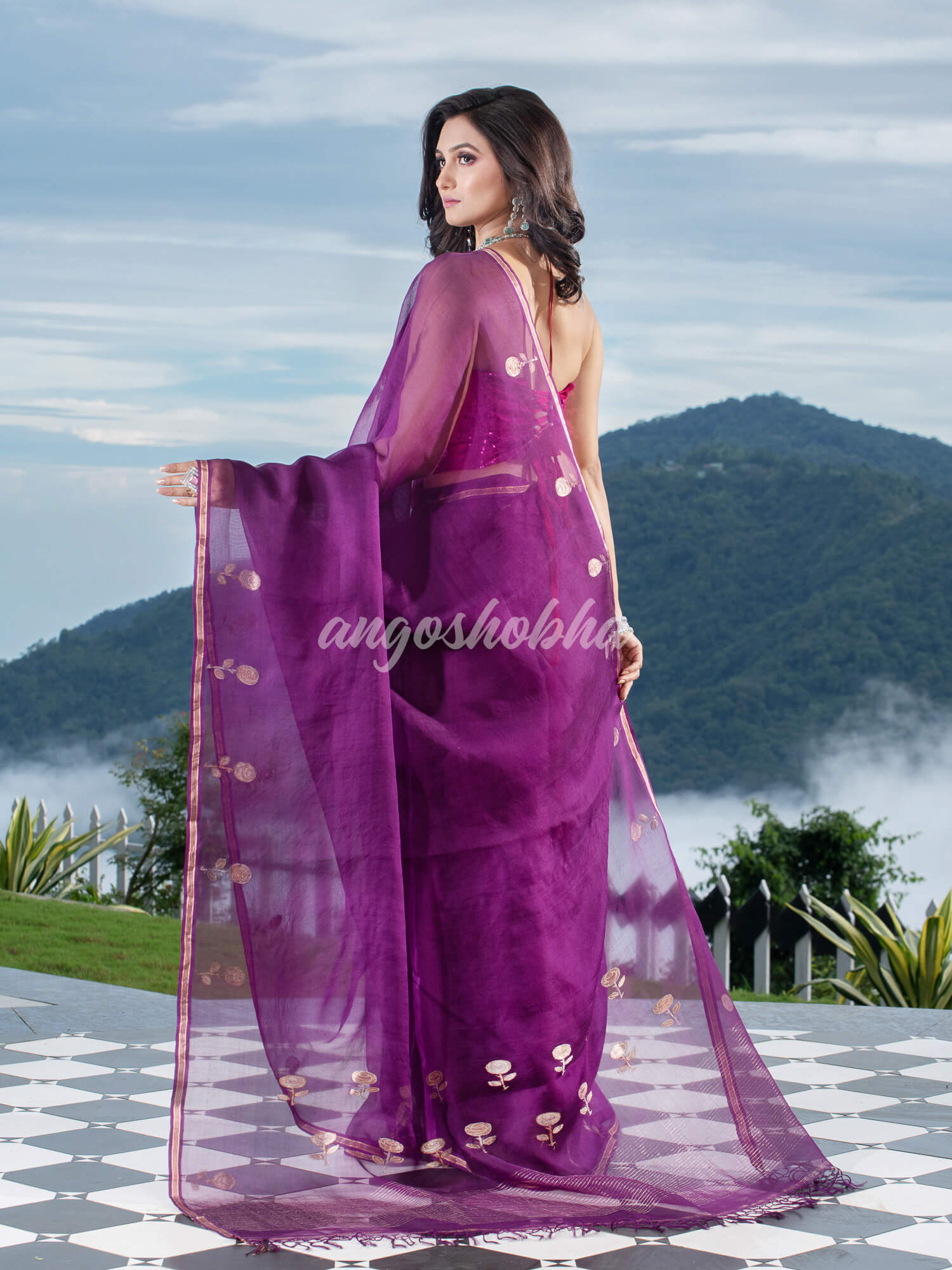Traditional Purple Muslin Silk Zari Work Handloom Saree