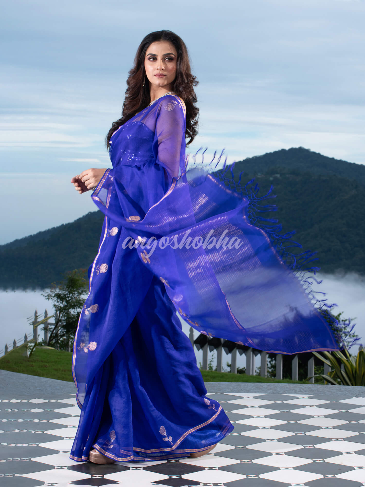 Traditional Blue Muslin Silk Zari Work Handloom Saree