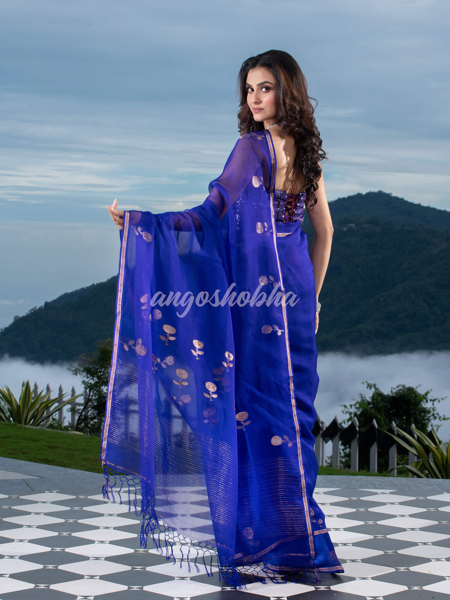 Traditional Blue Muslin Silk Zari Work Handloom Saree