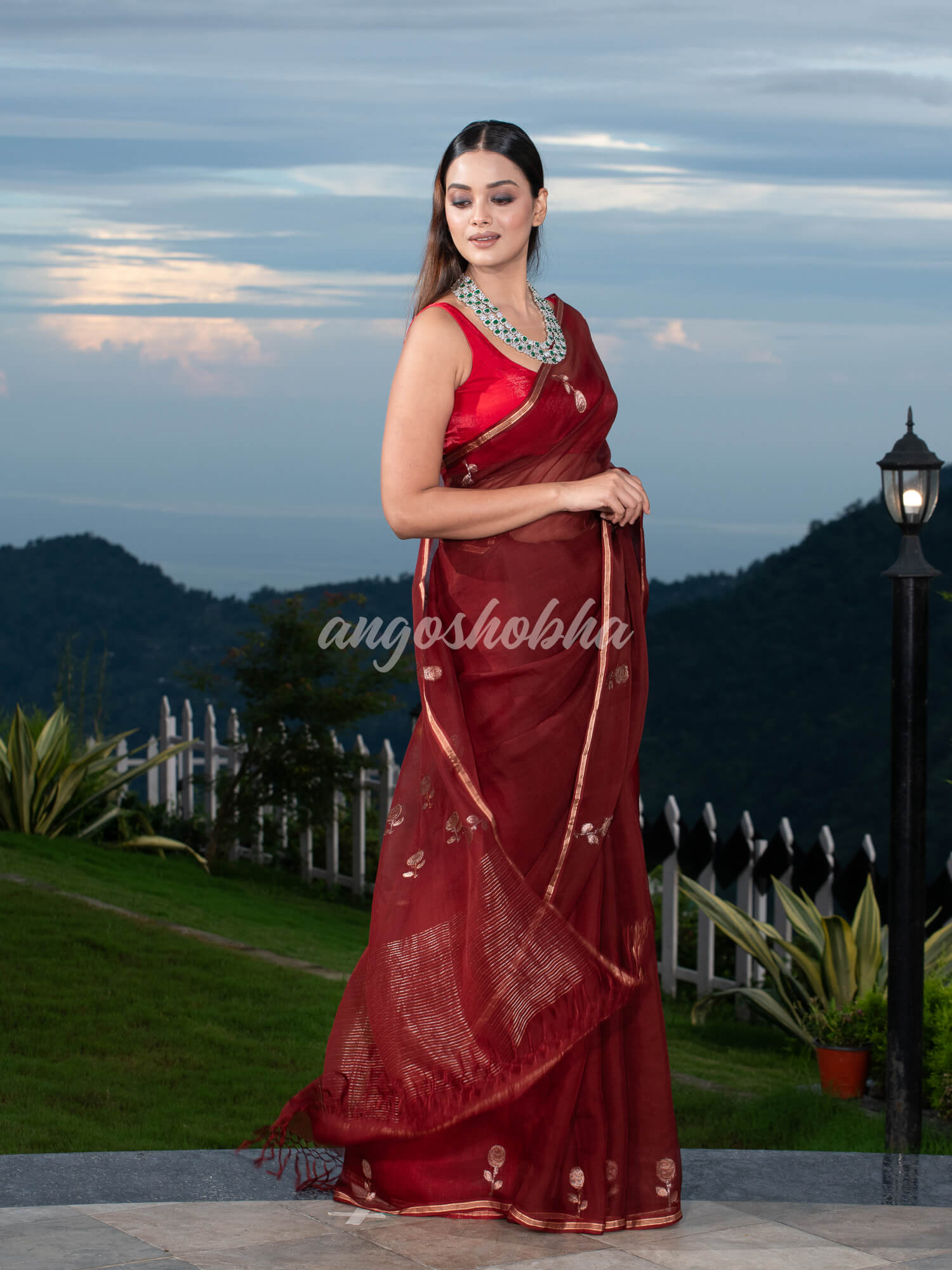 Traditional Marron Muslin Silk Zari Work Handloom Saree