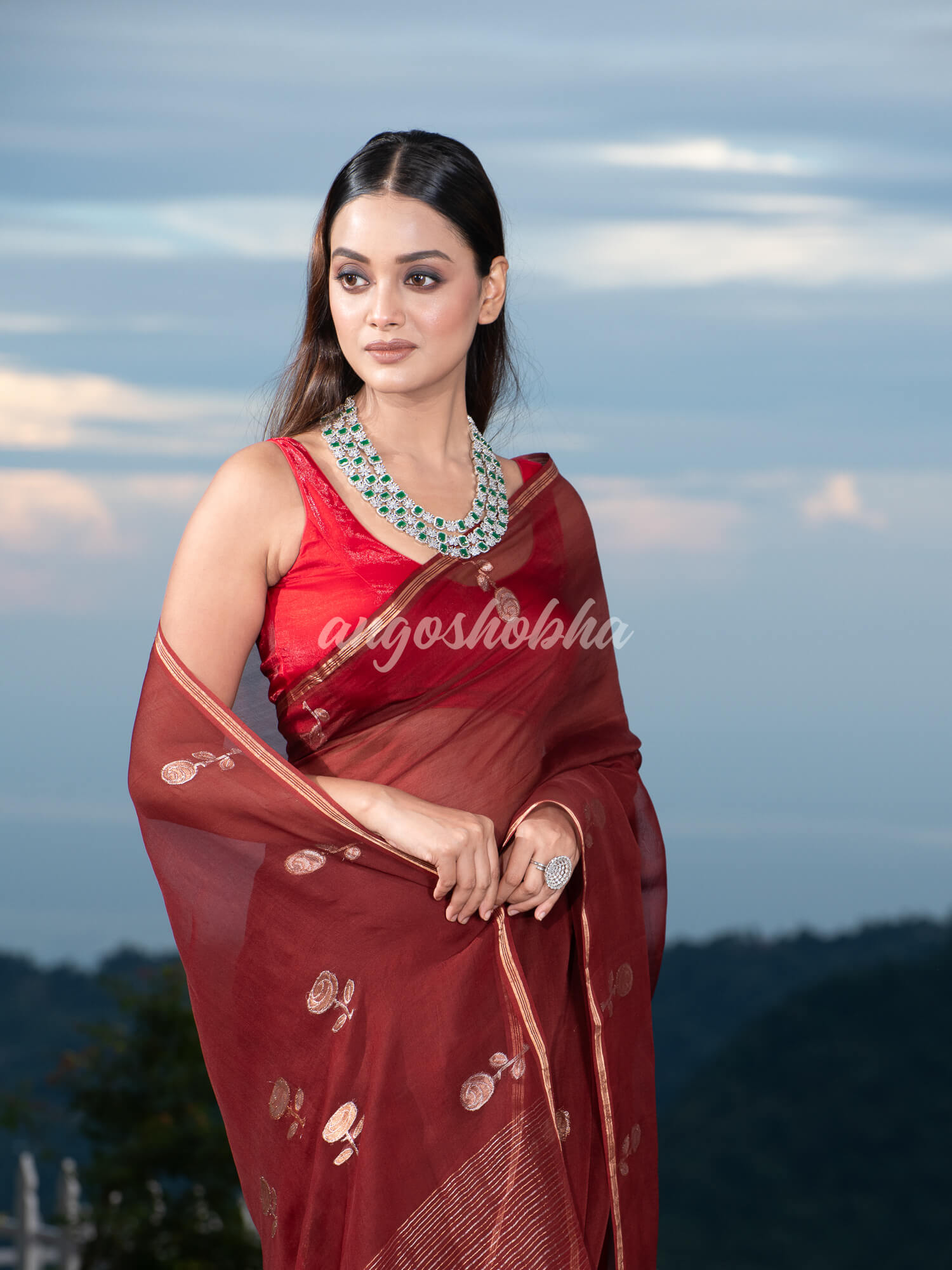 Traditional Marron Muslin Silk Zari Work Handloom Saree