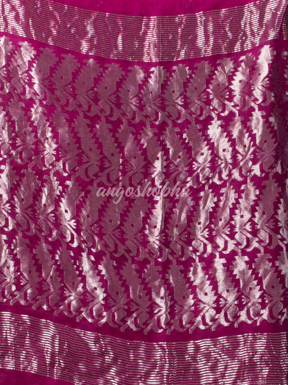 Traditional Magenta Muslin Silk Zari Work Handloom Saree