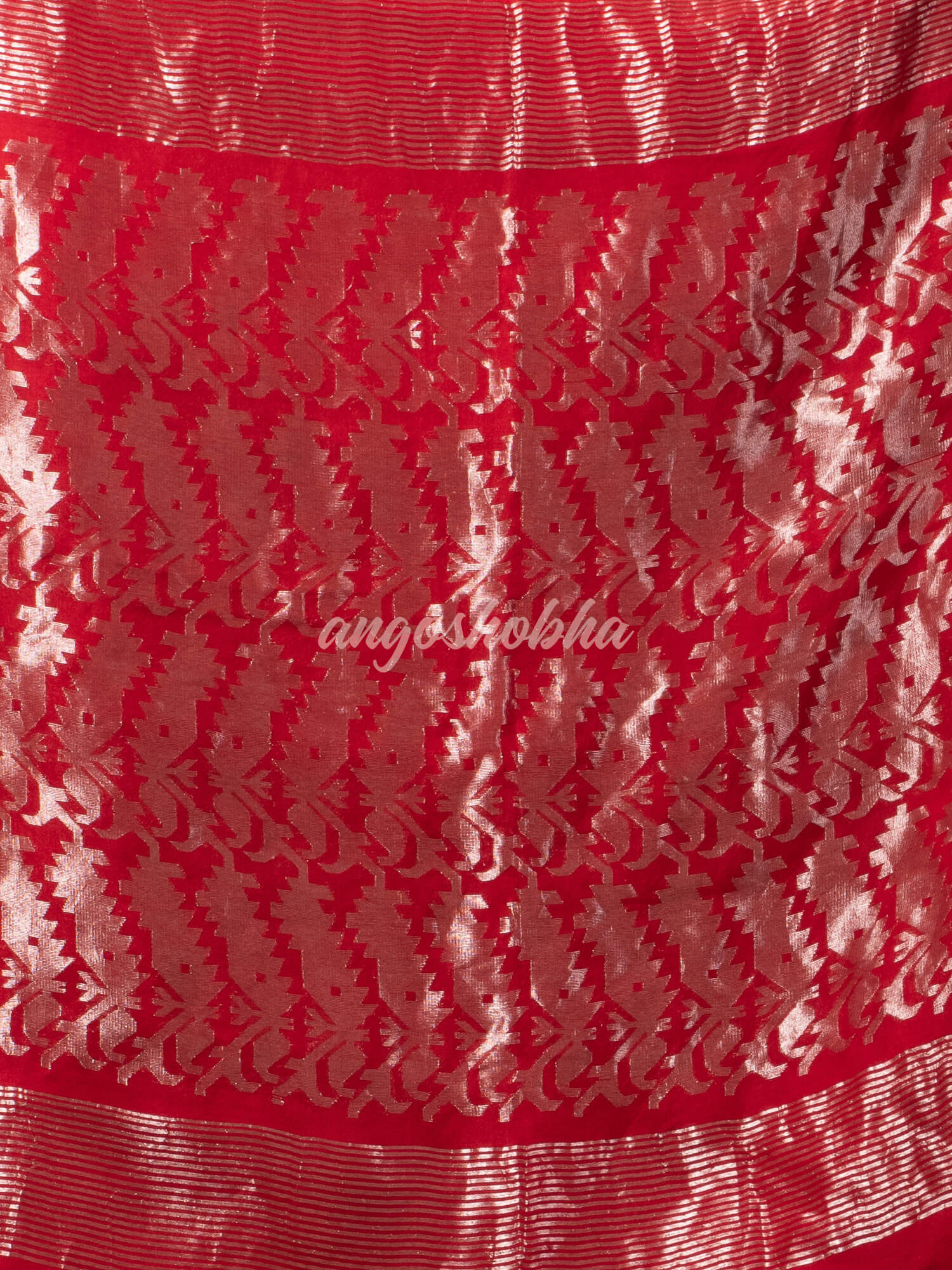 Traditional Red Muslin Silk Zari Work Handloom Saree
