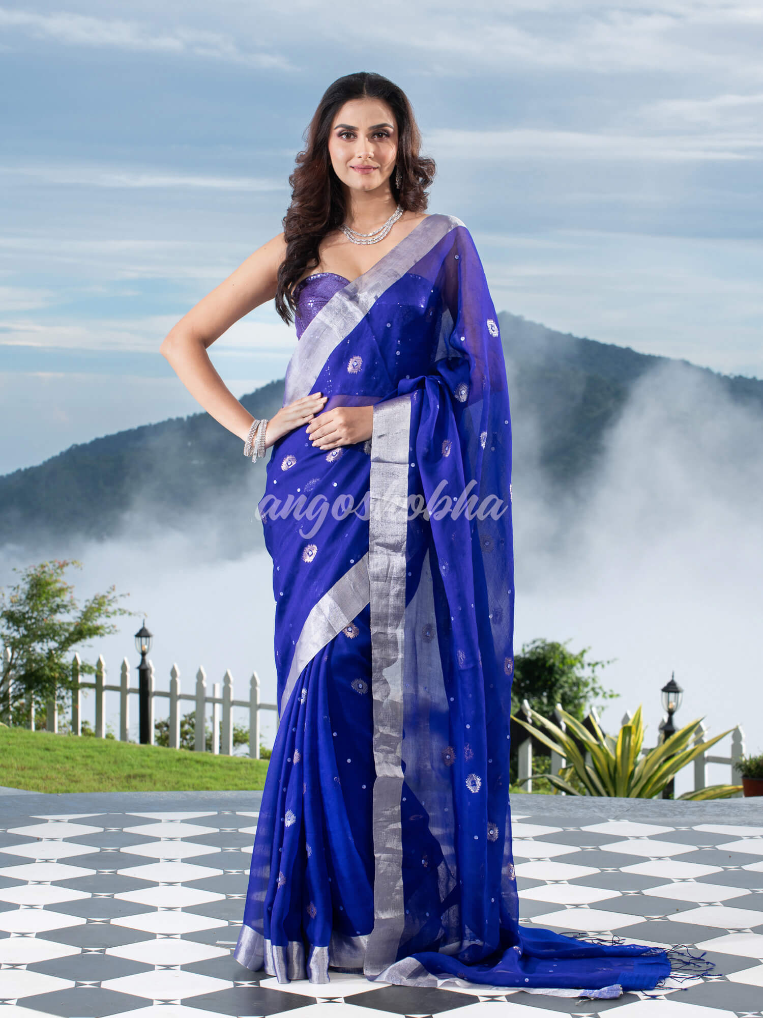 Traditional Royal Blue Muslin Silk Zari Work Handloom Saree
